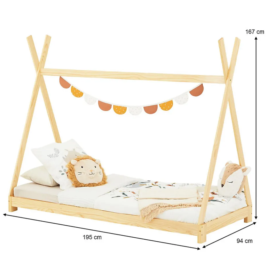 Lit enfant tipi ELIN, 90 x 190 cm en pin massif vernis naturel