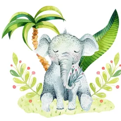 Lit enfant 190X90 Blanc Motif éléphant + matelas mousse sarrasin avec tiroir