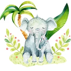 Lit enfant 180X90 Blanc Motif éléphant + matelas mousse avec tiroir