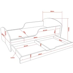 Lit enfant 180X90 Blanc Motif éléphant + matelas mousse avec tiroir