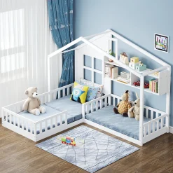 Lit enfant 90x200 cm - Cabane avec Fenêtre et Coffre de Rangement, MDF/Bois, Blanc - Sans Matelas