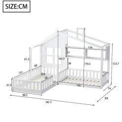 Lit enfant 90x200 cm - Cabane avec Fenêtre et Coffre de Rangement, MDF/Bois, Blanc - Sans Matelas