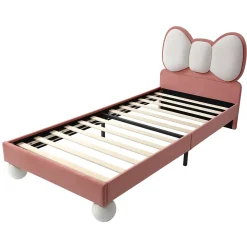 Lit enfant 90x200 cm - Lit avec Tête de Lit en Ailes et LED - Velours - Sans matelas - Rose
