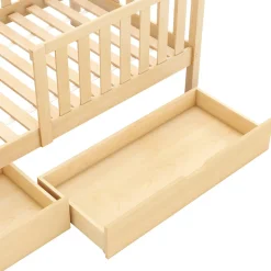Lit enfant 90x200 cm - Lit Cabane avec 2 Tiroirs de Rangement, Sommier en Bois Inclus, Sans Matelas - Naturel