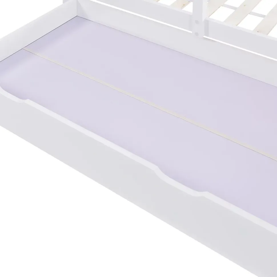 Lit enfant 90x200 cm - Lit Cabane avec Tableau et 2 Tiroirs, Rangement Pratique, Bois Massif et MDF, Sans Matelas - Blanc