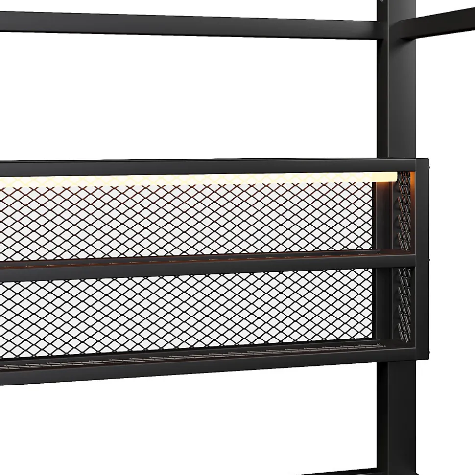 Lit Enfant 90x200 cm - Lit Cabane avec LED et Barrières, sans Matelas - Cadre Métal Noir