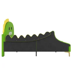 Lit enfant 140x200 cm - Lit Double Dinosaure avec Tête de Lit Décorative - PU et MDF - Vert - Sans Matelas