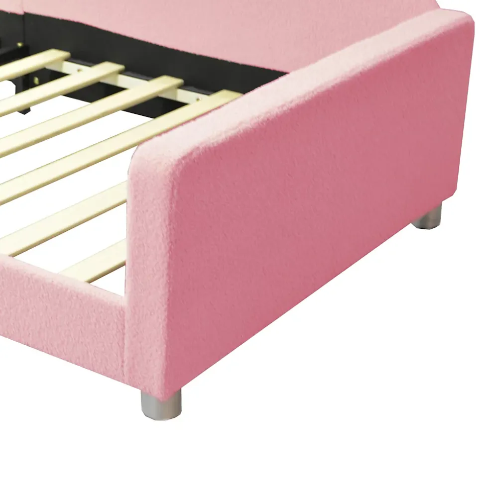 Lit enfant 90x200 cm - Lit rembourré avec cadre canapé-lit en peluche doux - MDF + Velours + Métal - Sans matelas - Rose