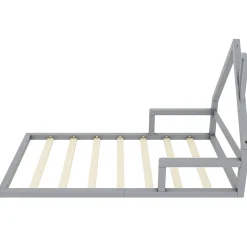 Lit enfant 90x200 cm - Lit Simple Cabane avec Structure en Pin Massif et MDF, design Classique et Solide, Sans Matelas, Gris