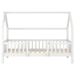 Lit Enfant 90x200 cm - Lit Simple Design Cheminée pour Petit Espace - Sans Matelas - Bois de Pin Blanc