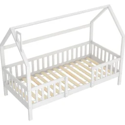 Lit Enfant 90x200 cm - Lit Simple Design Cheminée pour Petit Espace - Sans Matelas - Bois de Pin Blanc