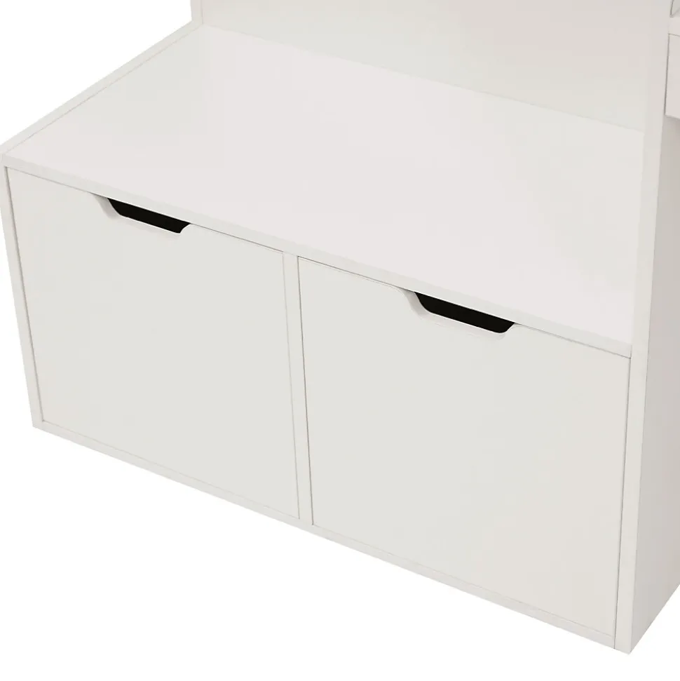 Lit enfant 90x200 cm - Lit simple avec bureau intégré et tiroirs de rangement - Bois massif, pin et MDF - Blanc - Sans matelas