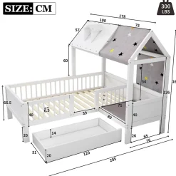 Lit Enfant 90x200 cm - Lit Simple en Bois avec Tiroir de Rangement - Blanc