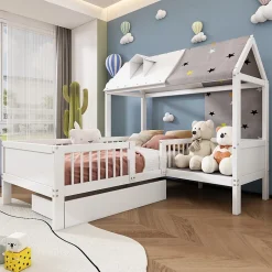 Lit Enfant 90x200 cm - Lit Simple en Bois avec Tiroir de Rangement - Blanc