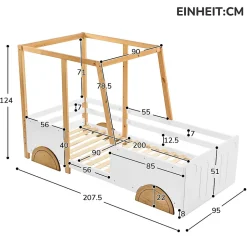 Lit enfant 90x200 cm - Lit Voiture Thématique avec Roulettes Pour enfant - Blanc