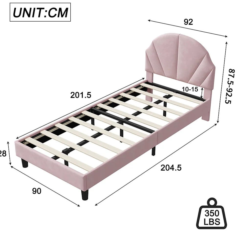 Lit Enfant 90x200 Cm Avec Tête De Lit Réglable Et Sommier à Lattes, Lit Simple Rembourré,rose