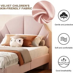 Lit Enfant 90x200 Cm Avec Tête De Lit Réglable Et Sommier à Lattes, Lit Simple Rembourré,rose