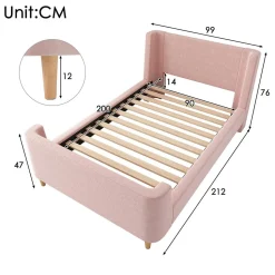 Lit enfant 90x200 cm capitonné en velours Rose (matelas non inclus)