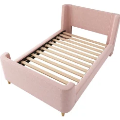 Lit enfant 90x200 cm capitonné en velours Rose (matelas non inclus)