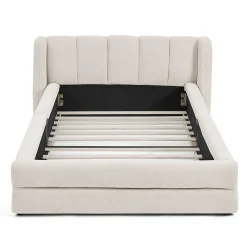 Lit enfant 90x200 cm, chenille, dossier confortable - beige