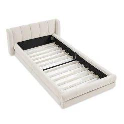 Lit enfant 90x200 cm, chenille, dossier confortable - beige