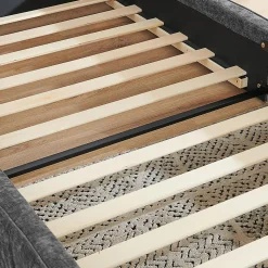 Lit enfant 90x200 cm, chenille veloutée, bois eucalyptus - gris foncé