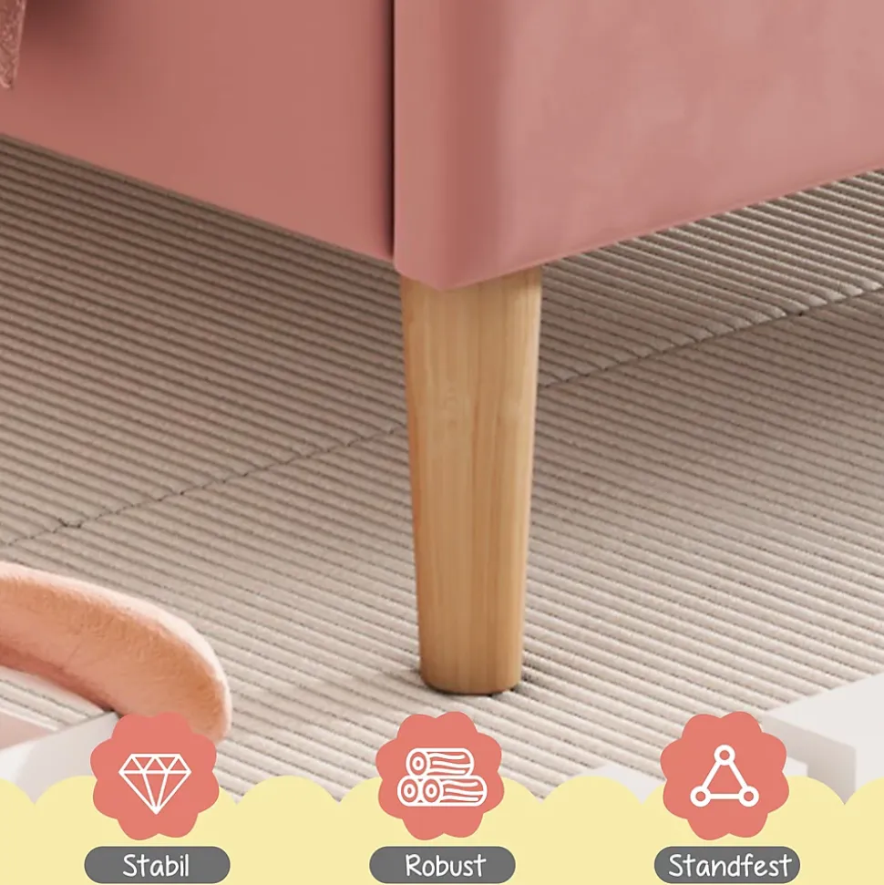 Lit enfant 90x200 cm, Lit Capitonné avec Tête de Lit Arc-en-Ciel Réglable, Revêtement en Velours Doux - Rose, Sans Matelas