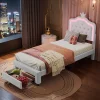Lit enfant 90x200 cm, lit simple avec sommier à lattes, tiroirs, LED, lit princesse avec couronne, blanc