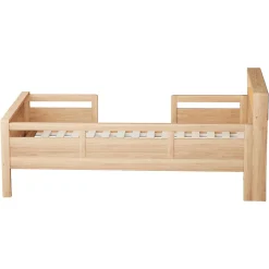Lit enfant 90x200 cm simple avec USB/Type-C, LED et tête de lit rangement, pin massif et MDF naturel, sans matelas