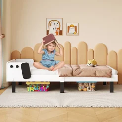 Lit Enfant 90x200 Cm,joli Cadre De Lit En Forme De Chiot Avec Sommier à Lattes,lattes En Bois,blanc