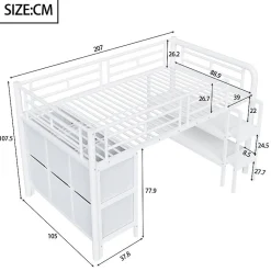 Lit enfant 90x200cm - escalier - étagères - rangements - blanc (matelas non inclus)