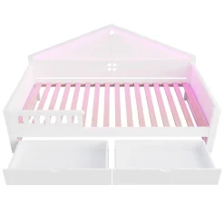 Lit enfant 90x200cm - LED - 2 tiroirs - sommier à lattes - blanc (matelas non inclus)