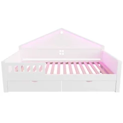 Lit enfant 90x200cm - LED - 2 tiroirs - sommier à lattes - blanc (matelas non inclus)