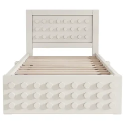 Lit enfant 90x190cm bois massif, rangement tiroirs, blanc, design blocs, sans matelas