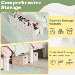 Lit enfant 90x190cm bois massif, rangement tiroirs, blanc, design blocs, sans matelas