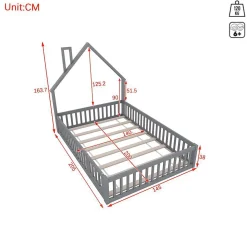 Lit Enfant 140X200Cm Cheminée Pin Gris Blackcolors
