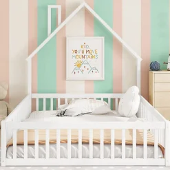 Lit Enfant 140X200Cm Cheminée Pin Blanc Blackcolors