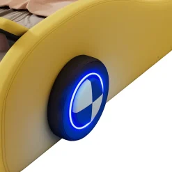 Lit Enfant 90x200cm, Forme Voiture, Roues Lumineuses, Rangement, Sans Matelas, Jaune