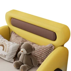 Lit Enfant 90x200cm, Forme Voiture, Roues Lumineuses, Rangement, Sans Matelas, Jaune