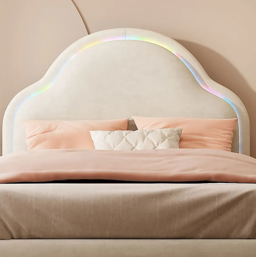 Lit Enfant 90x200cm LED Multicolore Velours Beige Blackcolors