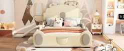 Lit Enfant 140x200cm, Lit Carton avec Toboggan, Beige