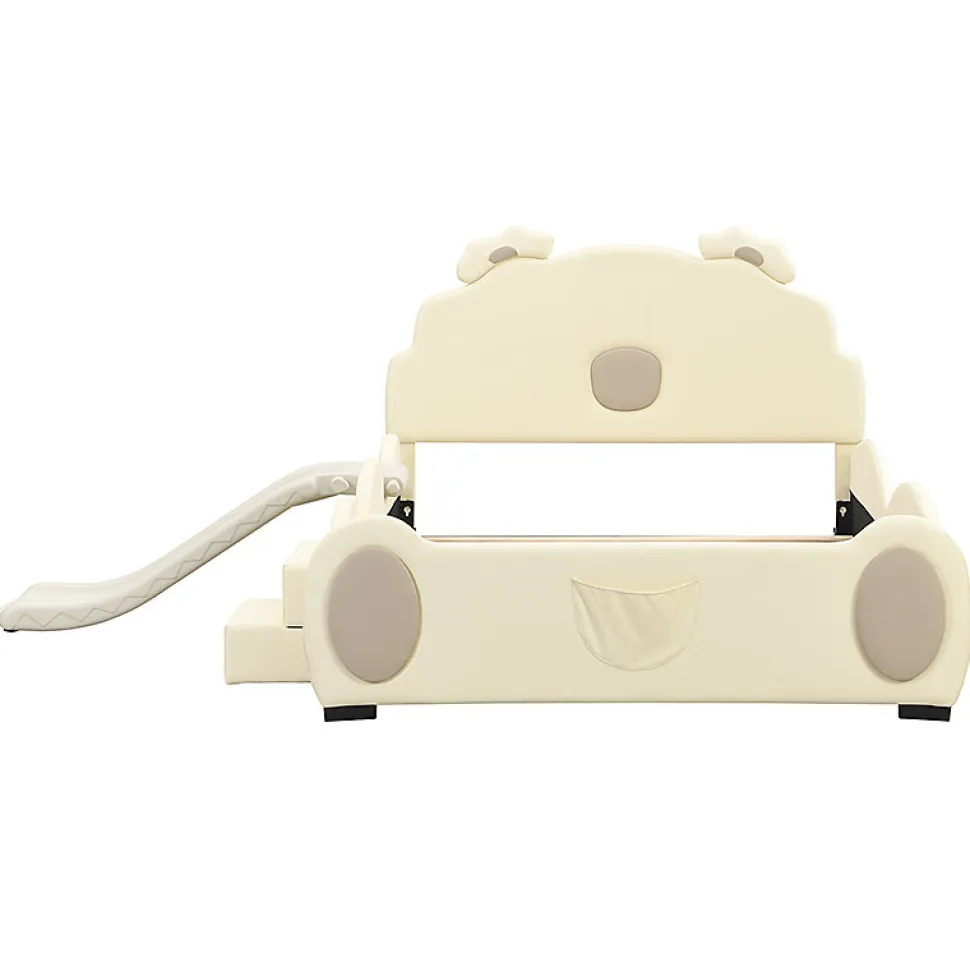 Lit Enfant 140x200cm, Lit Carton avec Toboggan, Beige