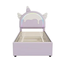 Lit Enfant 90x200cm, Lit Licorne avec Lit Escamotable, Violette