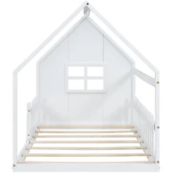 Lit Enfant 90x200cm, Maison avec Rampe, Blanc