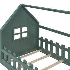 Lit Enfant 90x200cm Rebord Maison Vert Blackcolors