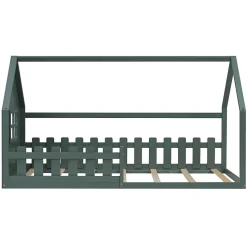 Lit Enfant 90x200cm Rebord Maison Vert Blackcolors