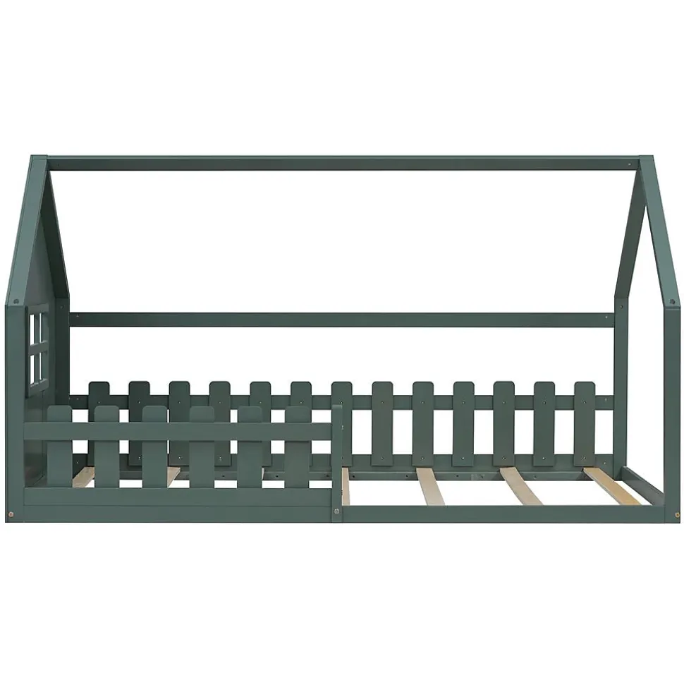 Lit Enfant 90x200cm Rebord Maison Vert Blackcolors