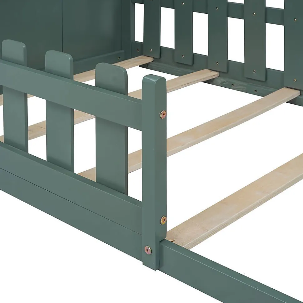 Lit Enfant 90x200cm Rebord Maison Vert Blackcolors