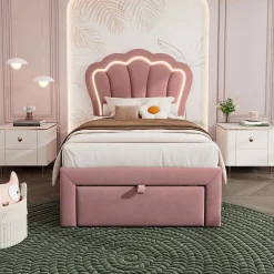 Lit Enfant 90x190cm Tiroirs APP-Control LED Velours Rose Blackcolors