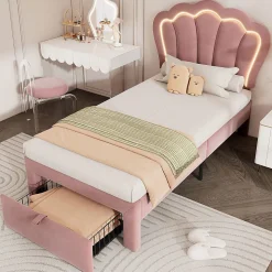 Lit Enfant 90x190cm Tiroirs APP-Control LED Velours Rose Blackcolors